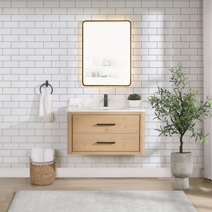 36-Inch Everest Vanity – Wall-Hung Fir Frame with Fish Maw Quartz Countertop & Mirror