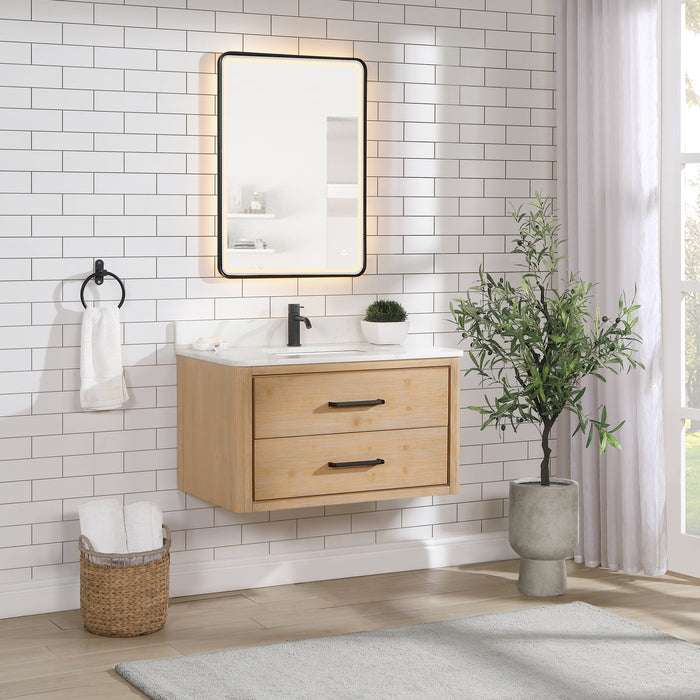 36-Inch Everest Vanity – Wall-Hung Fir Frame with Fish Maw Quartz Countertop & Mirror
