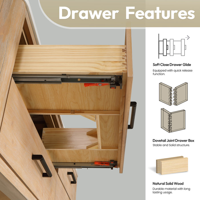 60-Inch Flair Vanity – Wall-Mounted Fir Wood Frame with Quartz Top & Dual Sink Bathroom Cabinet