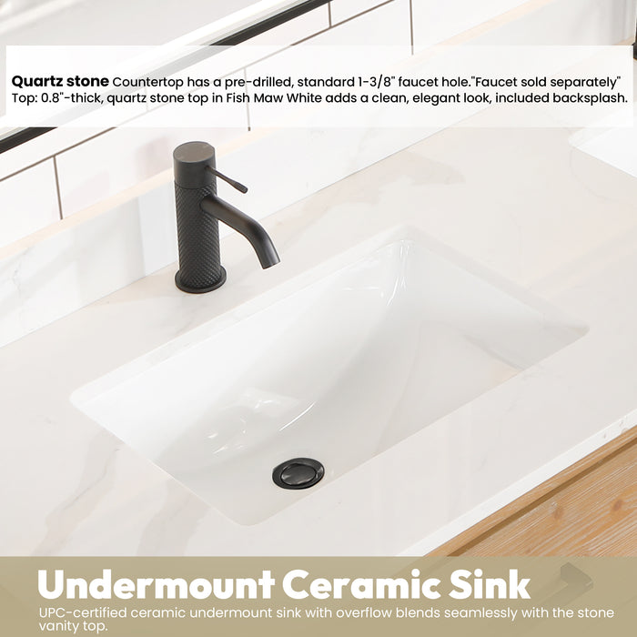 60-Inch Flair Vanity – Wall-Mounted Fir Wood Frame with Quartz Top & Dual Sink Bathroom Cabinet