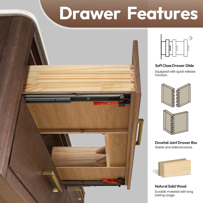 72-Inch Forte Double Sink Vanity – Floating Aged Oak Cabinet with White Quartz Surface