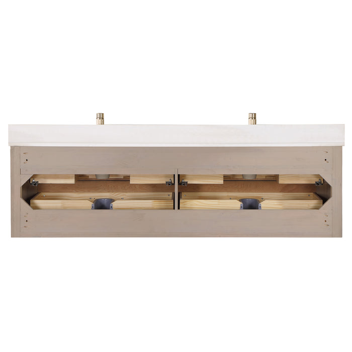 72-Inch Forte Double Sink Vanity – Floating Aged Oak Cabinet with White Quartz Surface