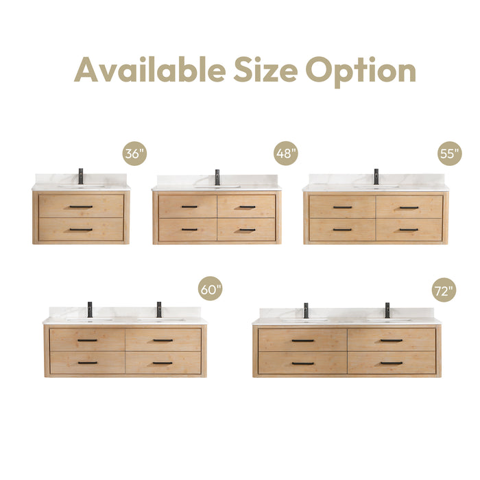 72-Inch Glow Vanity – Wall-Mounted Fir Frame with White Quartz Surface, Double Sinks & Matching Mirror
