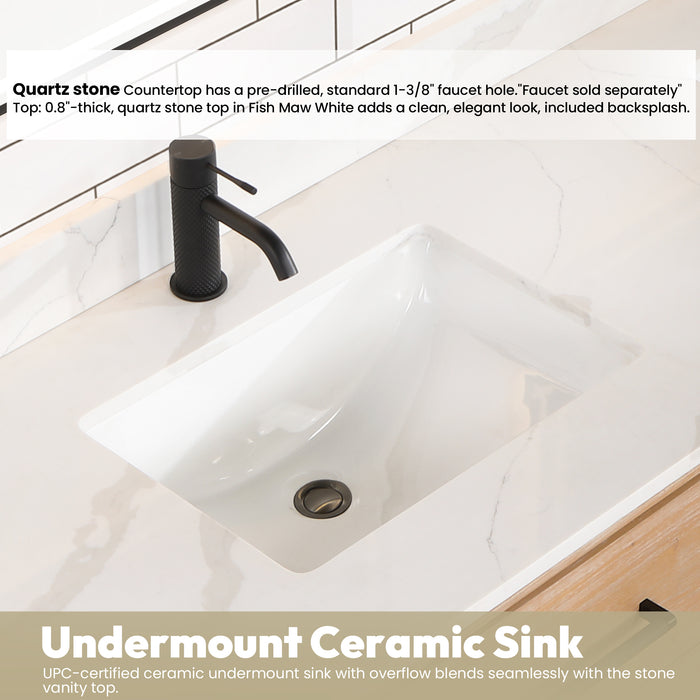 72-Inch Glow Vanity – Wall-Mounted Fir Frame with White Quartz Surface, Double Sinks & Matching Mirror
