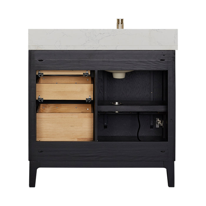 36 Inch Black Fir Wood Single Montreux Sink Vanity Freestanding with White Composite Stone Top & Undermount Basin