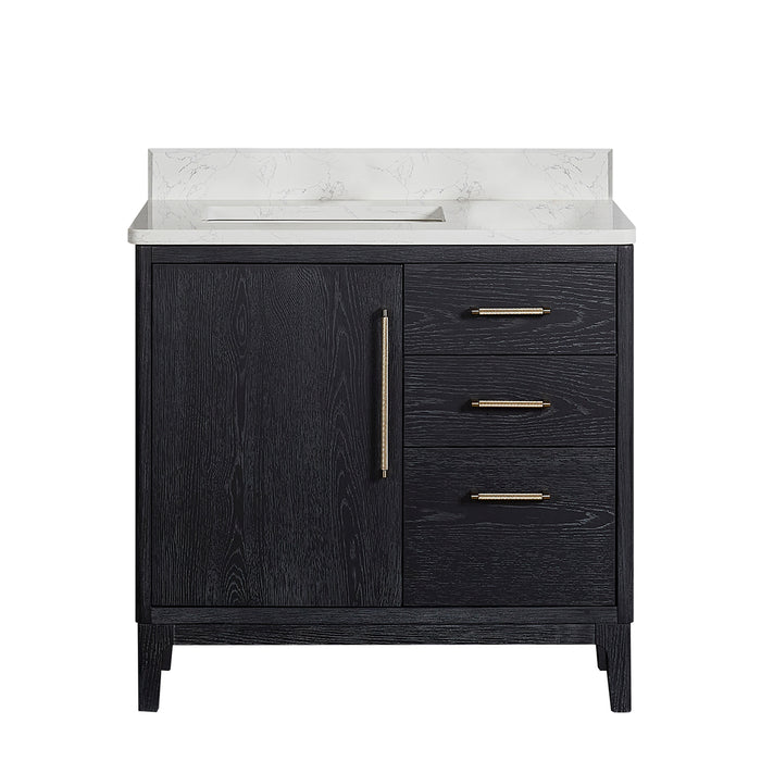 36 Inch Black Fir Wood Single Montreux Sink Vanity Freestanding with White Composite Stone Top & Undermount Basin