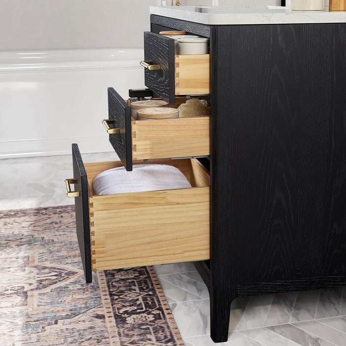 48 Inch Black Fir Wood Napa Single Vanity Freestanding with Composite Stone Top