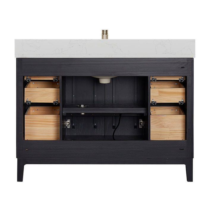 48 Inch Black Fir Wood Napa Single Vanity Freestanding with Composite Stone Top