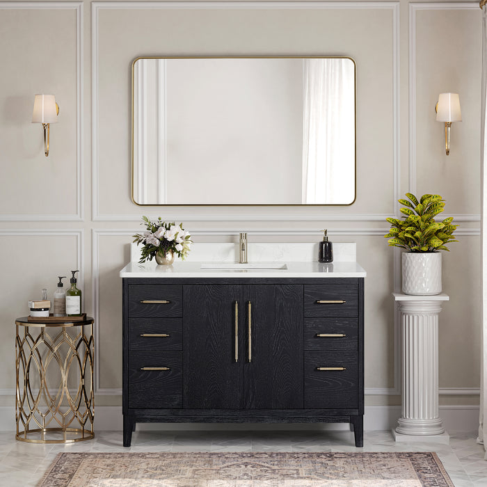 48 Inch Black Fir Wood Napa Single Vanity Freestanding with Composite Stone Top