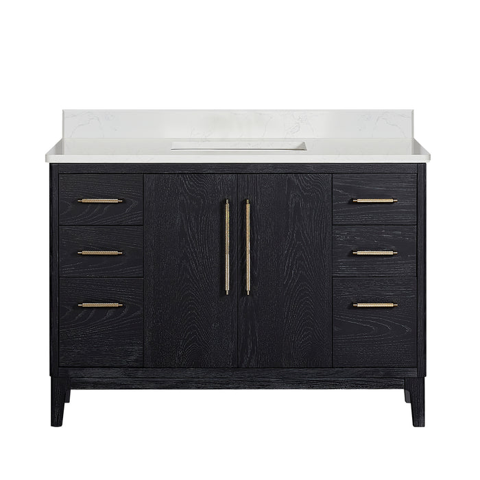 48 Inch Black Fir Wood Napa Single Vanity Freestanding with Composite Stone Top