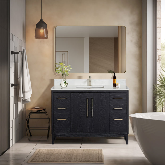 48 Inch Black Fir Wood Napa Single Vanity Freestanding with Composite Stone Top