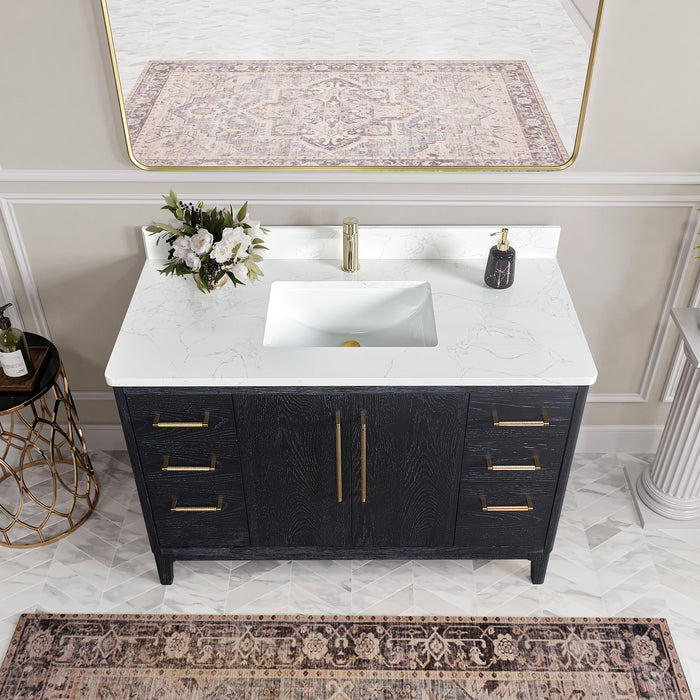 48 Inch Black Fir Wood Napa Single Vanity Freestanding with Composite Stone Top