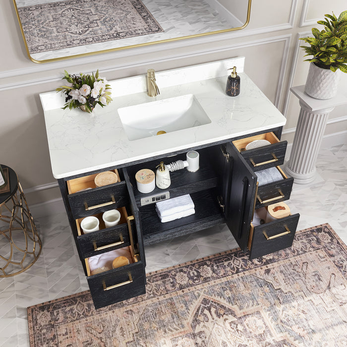 48 Inch Black Fir Wood Napa Single Vanity Freestanding with Composite Stone Top