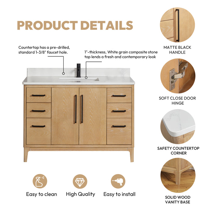 48-Inch Nova Bathroom Vanity – Ash Grey Finish with White Composite Top & Matching Mirror