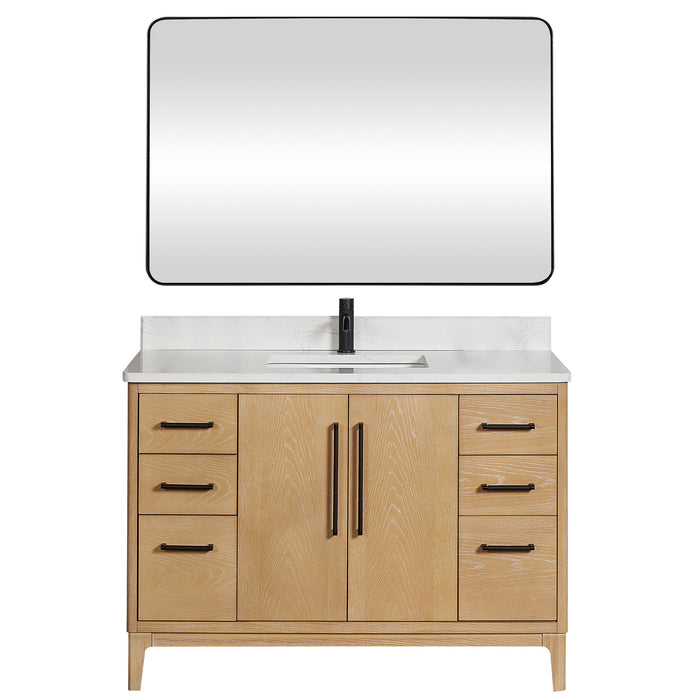 48-Inch Nova Bathroom Vanity – Ash Grey Finish with White Composite Top & Matching Mirror