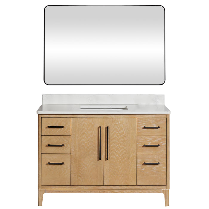 48-Inch Nova Bathroom Vanity – Ash Grey Finish with White Composite Top & Matching Mirror