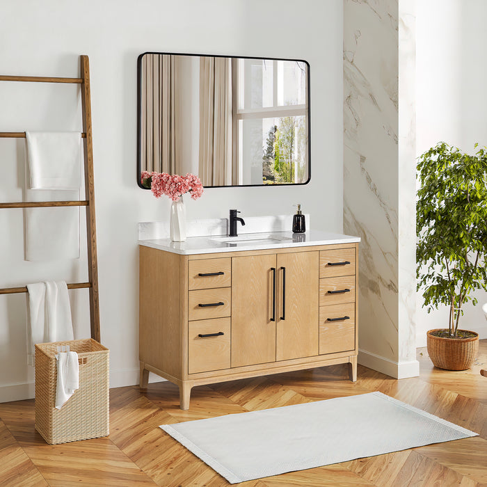 48-Inch Nova Bathroom Vanity – Ash Grey Finish with White Composite Top & Matching Mirror