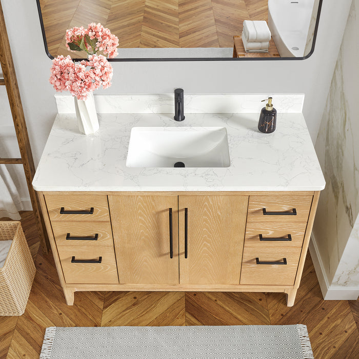 48-Inch Nova Bathroom Vanity – Ash Grey Finish with White Composite Top & Matching Mirror