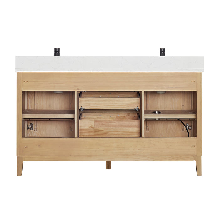 60-Inch Nimbus Freestanding Double Sink Vanity – Ash Grey Finish with White Composite Top & Soft-Close Drawers