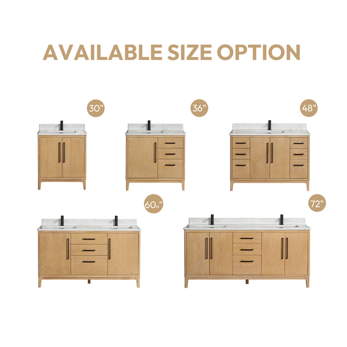 60-Inch Nivara Freestanding Vanity – Ash Grey Double Bathroom Cabinet with White Grain Top & Mirror