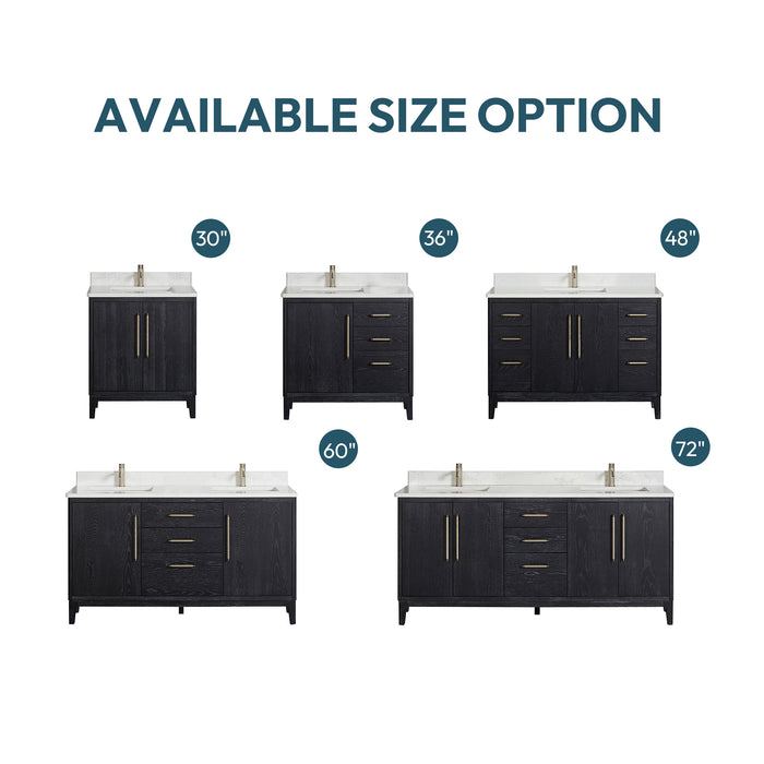 72-Inch Noma Black Fir Wood Double Sink Vanity – Freestanding Bath Cabinet with White Stone Top
