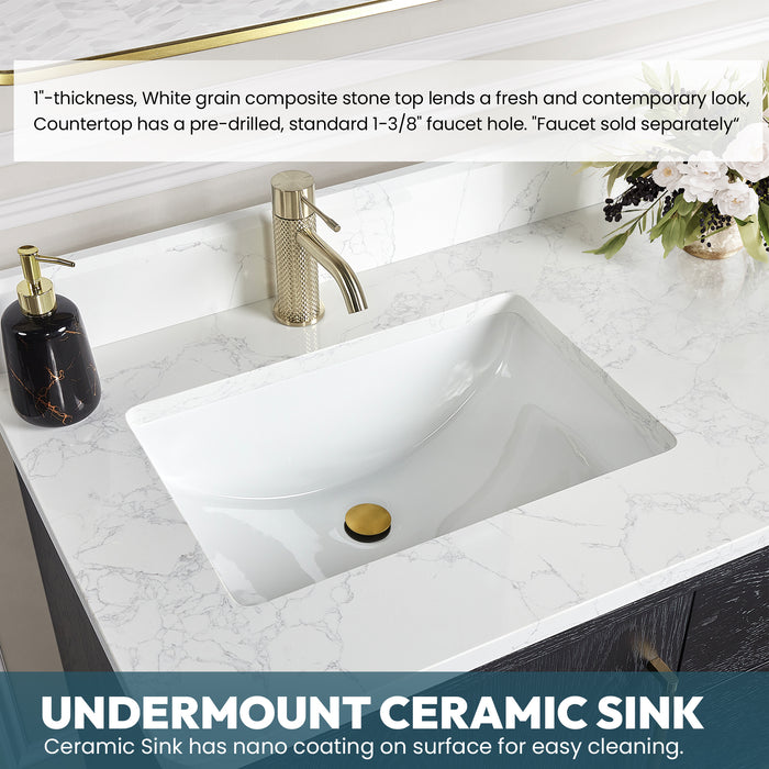72-Inch Noma Black Fir Wood Double Sink Vanity – Freestanding Bath Cabinet with White Stone Top