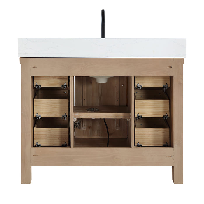 42-Inch Prism Bathroom Vanity – Spruce Wood Vanity with White Stone Top and Included Mirror