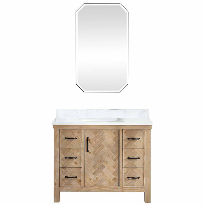 42-Inch Prism Bathroom Vanity – Spruce Wood Vanity with White Stone Top and Included Mirror