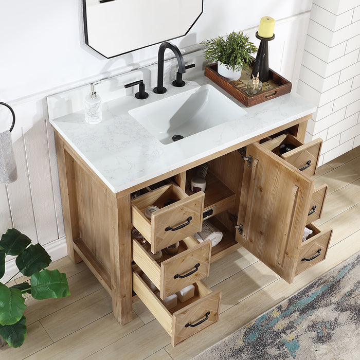 42-Inch Prism Bathroom Vanity – Spruce Wood Vanity with White Stone Top and Included Mirror