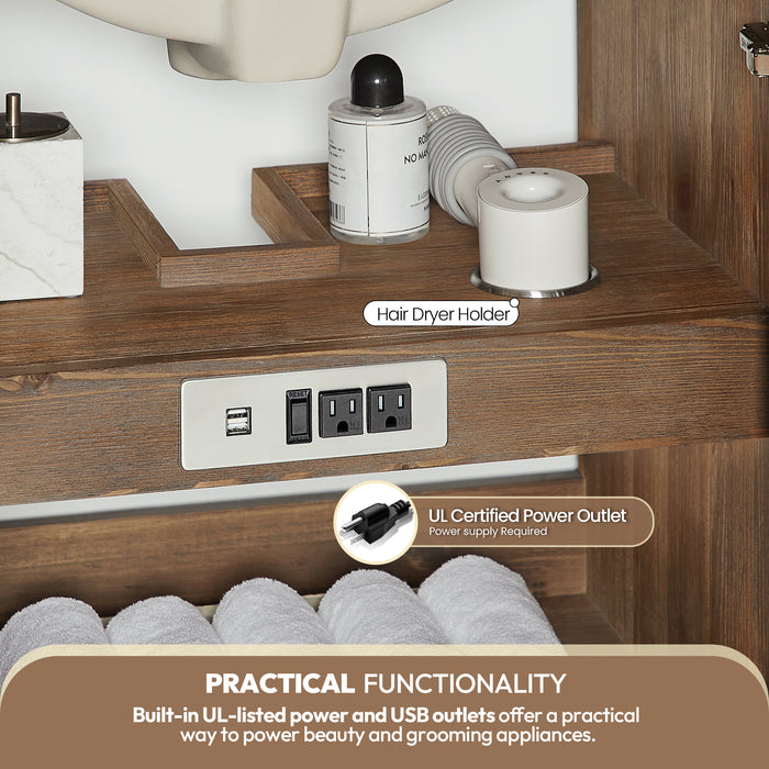 Javier 42" Free-standing Single Bath Vanity in Spruce Antique Gray with White Grain Composite Stone Top and Mirror