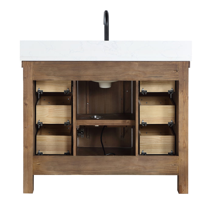 Javier 42" Free-standing Single Bath Vanity in Spruce Antique Gray with White Grain Composite Stone Top and Mirror