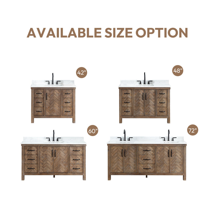 Javier 42" Free-standing Single Bath Vanity in Spruce Antique Gray with White Grain Composite Stone Top and Mirror