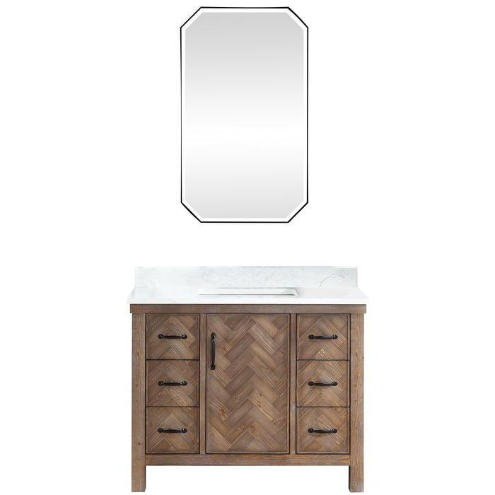 Javier 42" Free-standing Single Bath Vanity in Spruce Antique Gray with White Grain Composite Stone Top and Mirror