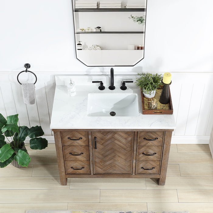 Javier 42" Free-standing Single Bath Vanity in Spruce Antique Gray with White Grain Composite Stone Top and Mirror
