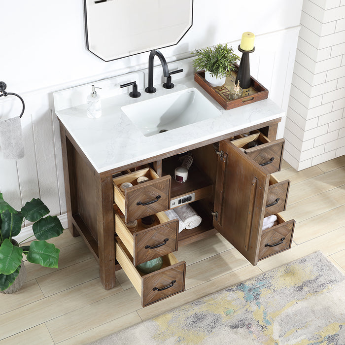 Javier 42" Free-standing Single Bath Vanity in Spruce Antique Gray with White Grain Composite Stone Top and Mirror