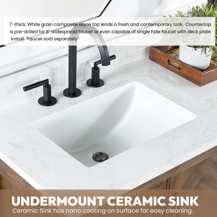 Javier 42" Free-standing Single Bath Vanity in Spruce Antique Gray with White Grain Composite Stone Top and Mirror
