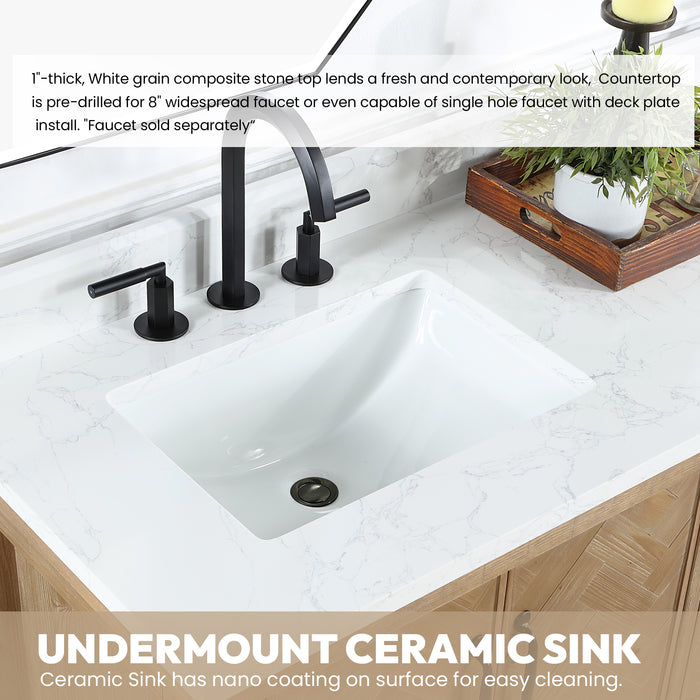 72-Inch Rubato Rustic Bathroom Vanity – Antique Brown Double Sink Cabinet with White Stone Surface & Ample Storage