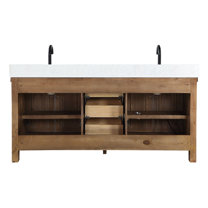 72-Inch Sable Rustic Double Bathroom Vanity – Spruce Gray Cabinet with White Stone Surface and Ample Storage