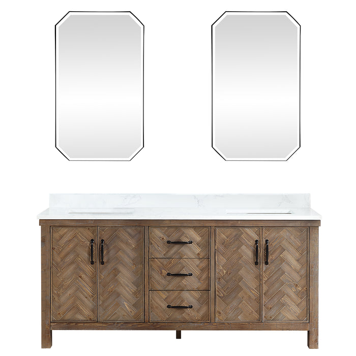72-Inch Sage Freestanding Double Sink Vanity – Antique Gray Cabinet with White Stone Countertop & Matching Mirror