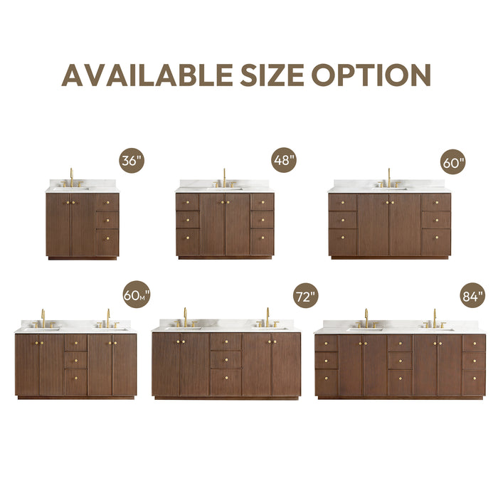 36 Inch Dahlia Bathroom Vanity – Aged Oak Cabinet with Soft-Close Drawers & White Quartz Top