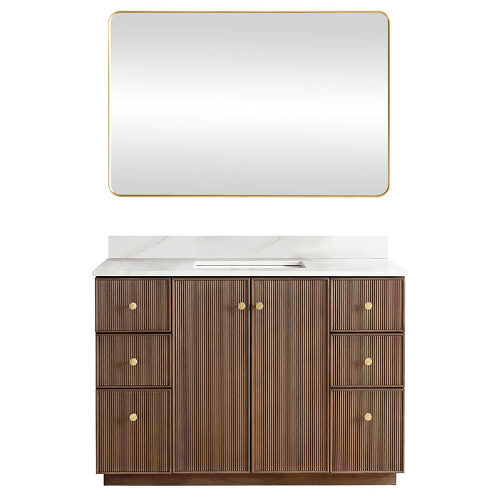 48-Inch Dark Brown Oak Concord Vanity Single Sink Freestanding Bathroom Cabinet with Fish Maw Quartz Top Mirror Included