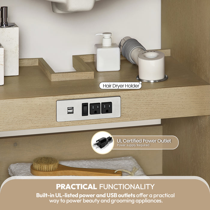 72-Inch Earthen Double Vanity Aged Natural Oak Freestanding with Fish Maw White Quartz Countertop