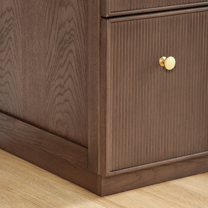 84-Inch Free Standing Eglantine Double Bath Vanity - Dark Brown Oak Wood with Fish Maw White Quartz Countertop