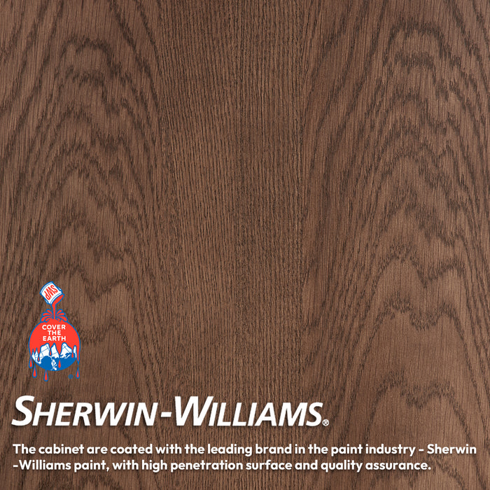 84-Inch Free Standing Eglantine Double Bath Vanity - Dark Brown Oak Wood with Fish Maw White Quartz Countertop