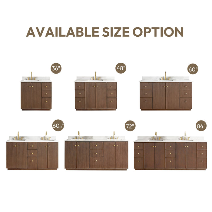 84-Inch Free Standing Eglantine Double Bath Vanity - Dark Brown Oak Wood with Fish Maw White Quartz Countertop