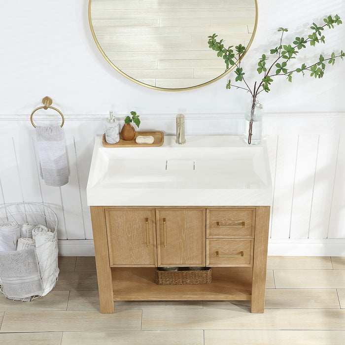 Vera 36" Free-standing Single Bath Vanity in Washed Ash Grey with White Integrated Stone Sink Top