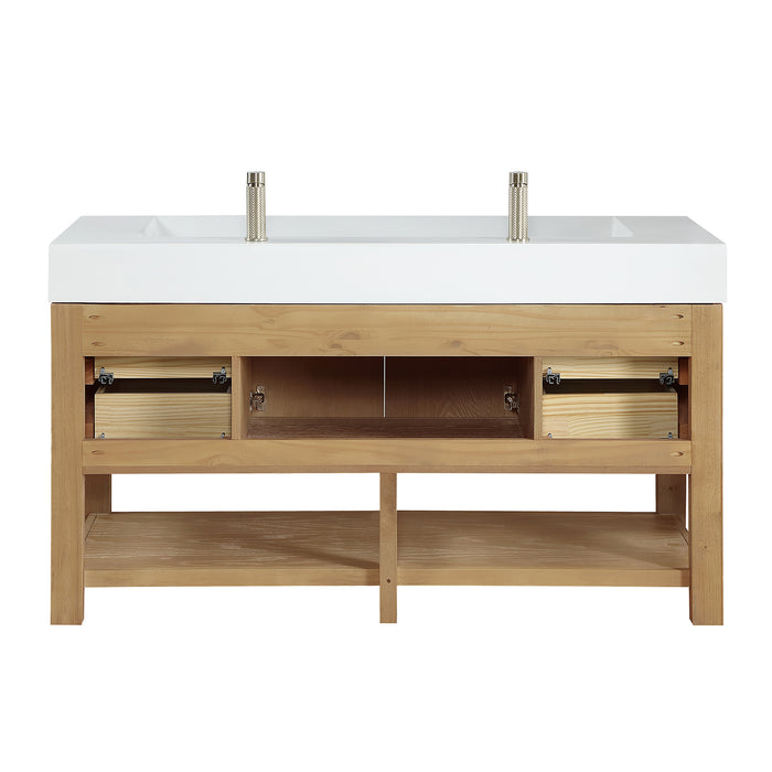 60-Inch Fallon Single Sink Vanity – Ash Grey Finish with White Stone Countertop & Mirror