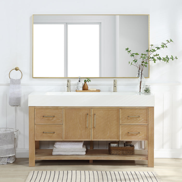 60-Inch Fallon Single Sink Vanity – Ash Grey Finish with White Stone Countertop & Mirror