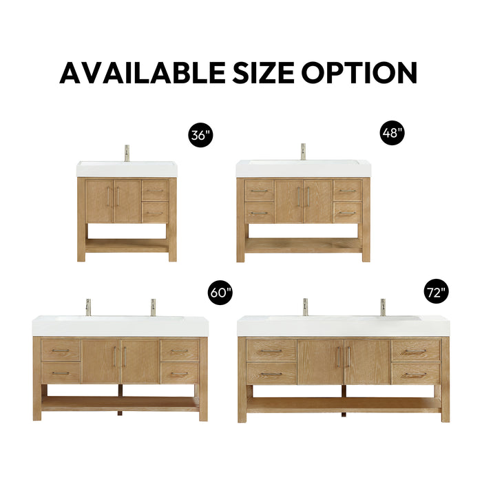 60-Inch Fallon Single Sink Vanity – Ash Grey Finish with White Stone Countertop & Mirror