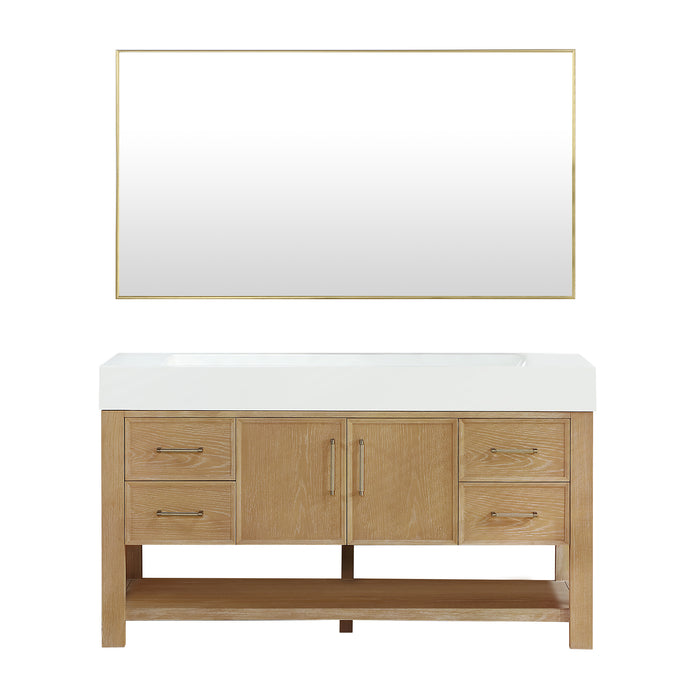 60-Inch Fallon Single Sink Vanity – Ash Grey Finish with White Stone Countertop & Mirror